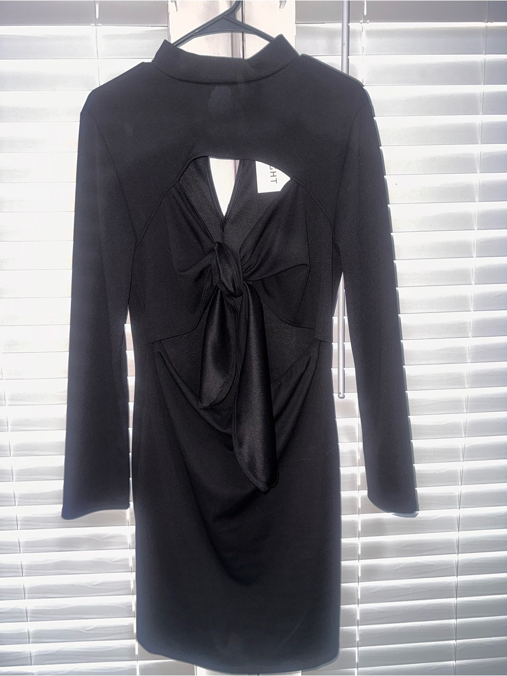 Elegant Black Long-Sleeve Tie Front Cut Out Dress Size 2x